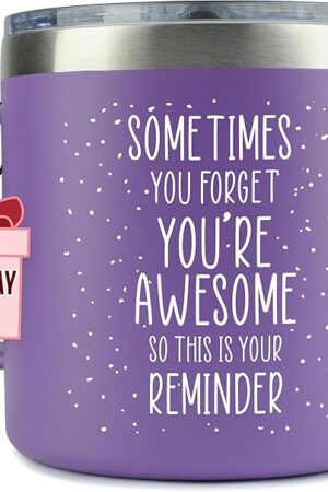 Birthday Gifts for Women Friendship - Sometimes You Forget Your Awesome Gifts Purple Coffee Mug for Her 14oz Inspirational Unique Graduation Gift Ideas 2025 Thank You Gift for Teachers Appreciation