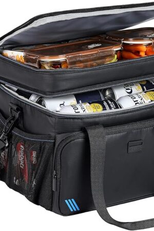 ZEEMO Soft Cooler Bag, Insulated Lunch Box, 19 L Ice Chest, Double Leakproof Layers, Waterproof and Collapsible Case for Work Outdoor Trip, Black