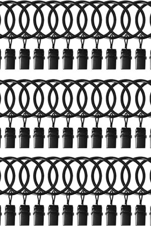 42 Pack Curtain Rings with Clips 1.26" Interior Diameter,Metal Drapery Ring with Clips Compatible with up to 1 inch Drapery Rod,Strong Vintage Decorative Rustproof Drapery Ring with Hooks(Black)