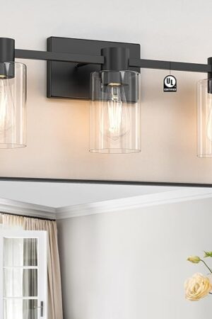 3-Light Matte Black Wall Sconces for Bathroom, Modern Vanity Light Fixtures Over Mirror, Bathroom Light Fixtures with Clear Glass Shade, E26 Wall Sconces for Living Room, Hallway