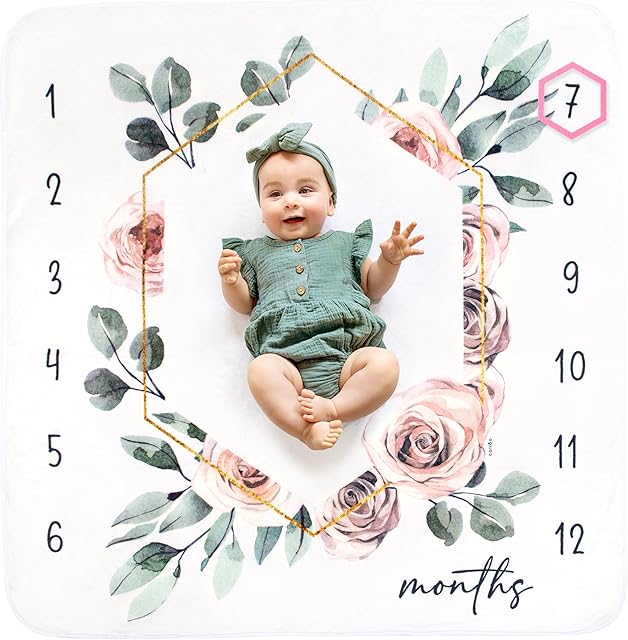 Baby Monthly Milestone Blanket for Girls, Growth Chart, Fleece, 46"x46"