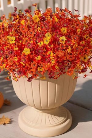 Artificial Fake Mums Fall Flowers for Outdoor Outside Decoration 12 Bundles Faux Silk Flowers Plants Realistic Daisy UV Resistant Fall Décor Autumn Front Door Porch Patio Yard Decoration