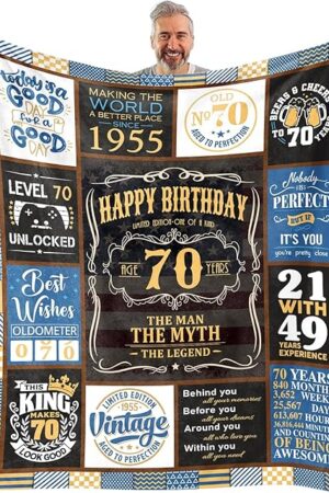 70th Blanket 60 x 50 inch, 70th Birthday Gifts for Men, Best Gifts for 70 Year Old Man, 70 Year Old Birthday Gifts for Men, 1955 Birthday Gifts for Dad, Mens 70 th Birthday Gift Ideas