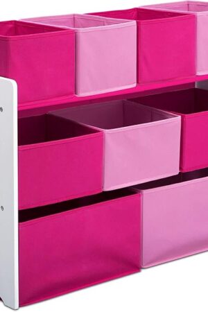 Delta Children Deluxe Multi-Bin Toy Organizer with Storage Bins, White/Pink Bins