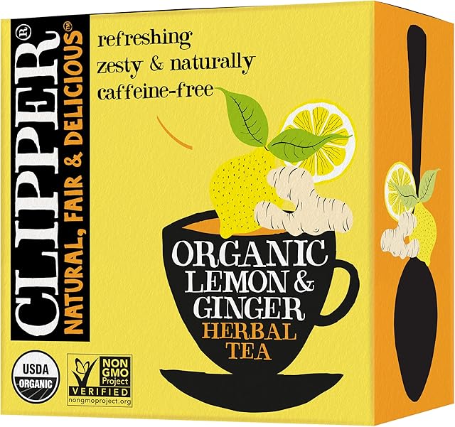Clipper Tea Lemon & Ginger Teabags, Caffeine Free, Organic, 50 Bags | Great Hot or Iced | Aromatic & Delicious | USDA Organic | Natural & Fair