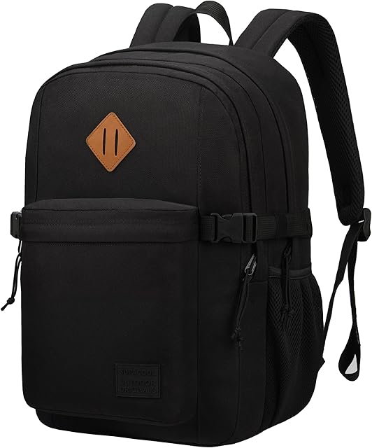 SUPACOOL Black Backpack for Boys Girls Kids Men and Women with Laptop Compartment