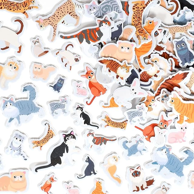 The READY 2 LEARN Foam Stickers - Cats - Pack of 160 - Self-Adhesive Stickers for Kids - 3D Puffy Cat Stickers for Laptops, Party Favors and Crafts