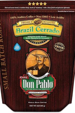 2LB Don Pablo Gourmet Coffee - Brazil Cerrado - Medium Dark Roast - Whole Bean Coffee - 100% Arabica Beans - Low Acidity and Non-GMO - 2lb bag