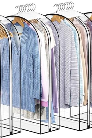 Clear Garment Bags for Hanging Clothes 10? Gusseted, Suit Bags for Closet Storage, Hanging Plastic Clothes Cover for Coat, Dress, Fur, Shirt, 4 Pack, 40? Long