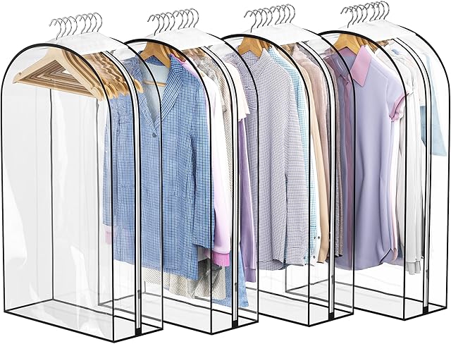 Clear Garment Bags for Hanging Clothes 10? Gusseted, Suit Bags for Closet Storage, Hanging Plastic Clothes Cover for Coat, Dress, Fur, Shirt, 4 Pack, 40? Long