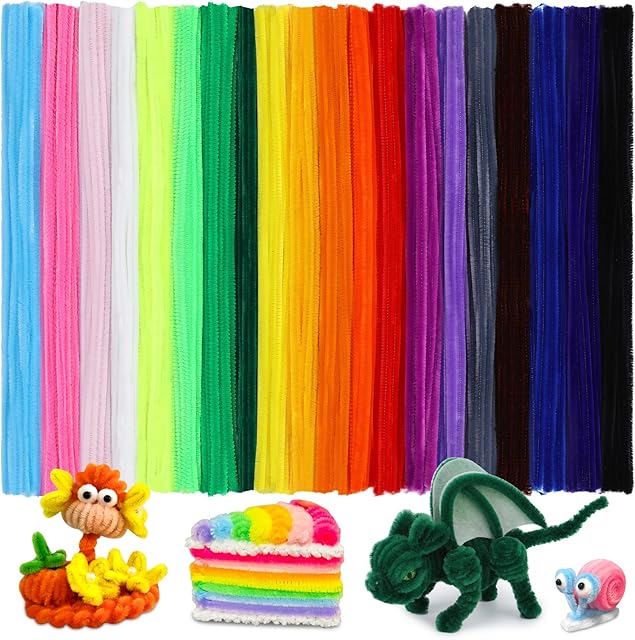 The Pipe Cleaners, 200PCS Pipe Cleaners Craft Supplies, Multi-Color Chenille Stems Pipe Cleaners Bulk Fuzzy Sticks for DIY Art and Craft Projects Home Decoration