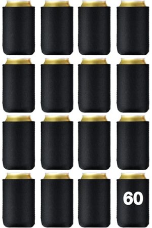 CHENGU 60 Packs Blank Can Cooler Sleeves Soda Neoprene Can Sleeve Drink Insulator Sleeve Collapsible for Parties, Events or Weddings(Black)