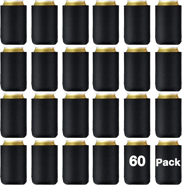 CHENGU 60 Packs Blank Can Cooler Sleeves Soda Neoprene Can Sleeve Drink Insulator Sleeve Collapsible for Parties, Events or Weddings(Black)