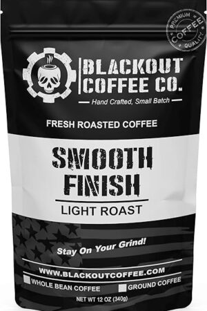 Blackout Coffee, Smooth Finish, 100% Light Roast Arabica Beans, Aromatic, Small Batch Fresh Roasted in the USA – 12 oz Bag (Ground)