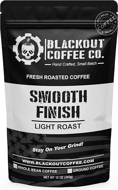 Blackout Coffee, Smooth Finish, 100% Light Roast Arabica Beans, Aromatic, Small Batch Fresh Roasted in the USA – 12 oz Bag (Ground)