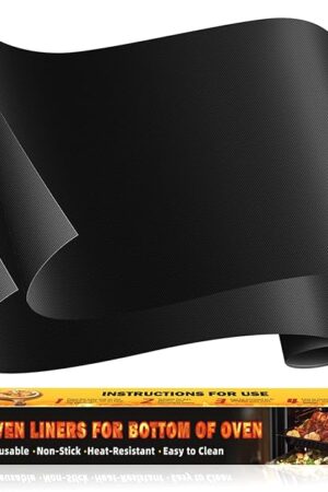 2 Pack Oven Liners for Bottom of Oven, 17"x25" Heavy Duty Non-Stick Oven Liner Mat, Reusable Heat Resistant Grill & Baking Mat, BPA/PFOA Free Roaster Liners, Fits Electric, Gas, Toaster Ovens (Black)