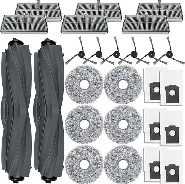 Accessories Replacement Parts Compatible with Dreame X40 Ultra/ L40 Ultra MOVA P10 Pro Ultra Robot Vacuum Cleaner, 2 Rubber Main Brush, 6 Filters, 6 Dust Bags, 6 Mop Pads, 6 Side Brushes