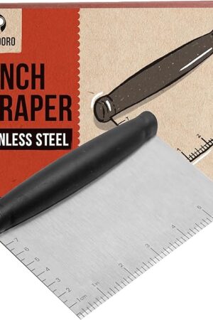 Chef Pomodoro Stainless Steel Bench Scraper 6" for Bread, Pizza and Pastry, Dough Scraper, Kitchen Scraper Tool, Sharp Edge Food Scraper Tool Kitchen, Heavy Duty Bench Knife, Nonslip Pastry Cutter
