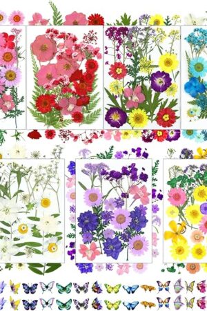 190 Pcs Dried Pressed Flowers for Resin, Real Dried Pressed Flowers for Resin Butterfly Stickers DIY Art with Tweezers Crafts Decorate for Candles Jewelry Nail Crafts