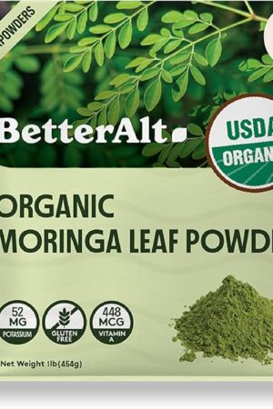 Better Alt Organic Moringa Powder, USDA Certified - Moringa Leaf Powder Perfect for Smoothie,Tea, Drinks & Recipes, Green Superfood, Moringa Oleifera Powder- 112 Servings 1 lb