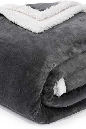 BEAUTEX Sherpa Fleece Throw Blankets Flannel Grey 50" x 60"
