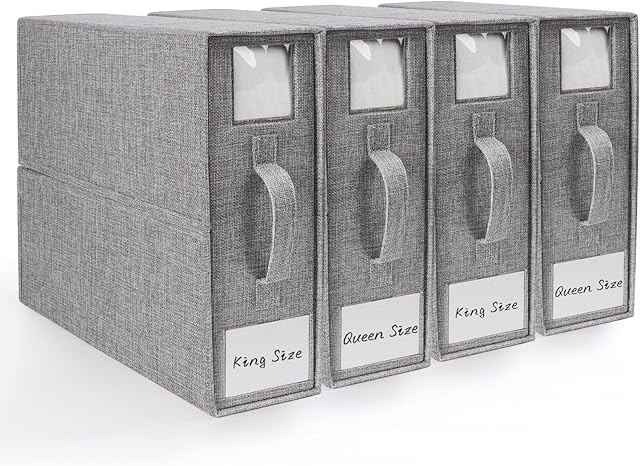DELLAN Bed Sheet Organizer, Linen Closet Organizers and Storage, Foldable Cube Sheet Set Organizer (4 Pack)