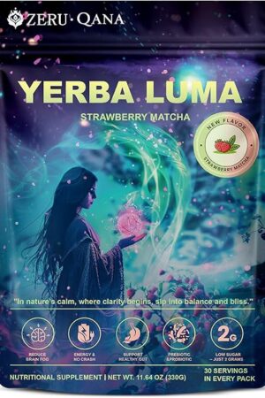 Yerba Mate Instant Tea Powder, Super Bloom Energy Drink, Strawberry | 3-in-1 Formula | Low Sugar | Mental Clarity | Prebiotics & Probiotics | 30 Servings | Matcha Flavor