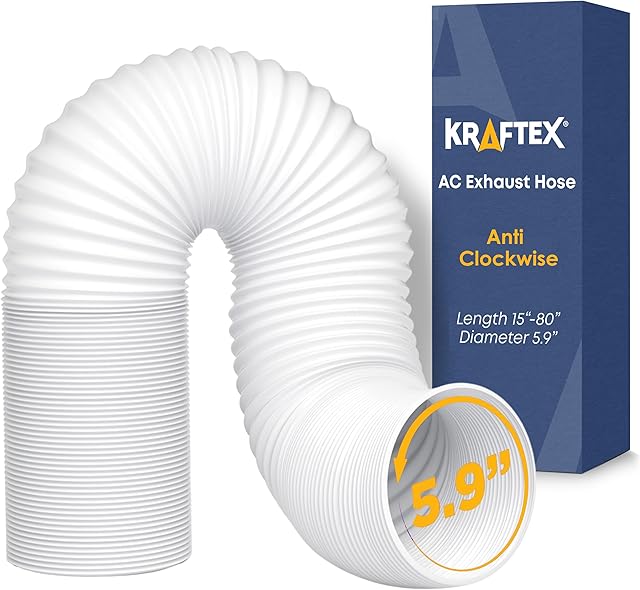 Air Conditioner Hose. Portable AC Exhaust Hose Vent with 5.9" Diameter, Anti-Clockwise Thread & Length up to 80". Compatible with LG, Delonghi and Many More Portable Air Conditioners