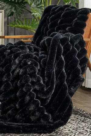 Cozy Bliss Striped Faux Fur Throw Blanket Plush Cozy Warm
