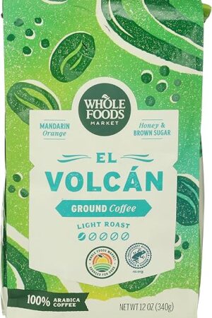 Whole Foods Market, El Volcan Light Roast Ground Coffee, Mandarin Orange, Honey & Brown Sugar, 12 Ounce