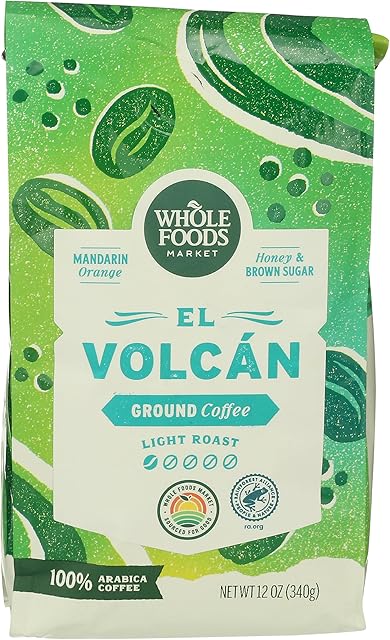 Whole Foods Market, El Volcan Light Roast Ground Coffee, Mandarin Orange, Honey & Brown Sugar, 12 Ounce