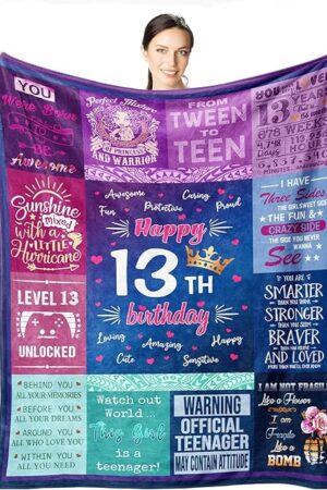 13th Birthday Gifts for Girls - 13 Year Old Girls Gifts 60"x50" Blanket - Best Presents for 13 Year Old Girl - Happy 13th Birthday Teen Girl - Official Teenage 13 Gift Ideas Bday Decor for Her