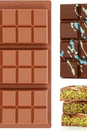 1 Pc Chocolate Bar Mold Deep Dubai 0.85 Inch Stuffed Large Chocolate Molds Silicone Break Apart Thick Silicone Molds for Candy Bar (8 Snap）