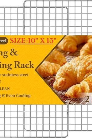2PCS Cooling Racks for Cooking and Baking - 10" x 15"Heavy Duty Stainless Steel Wire Rack for Baking, Grilling, Roasting - Oven & Dishwasher Safe - Fits Jelly Roll Sheet Pan-Silver