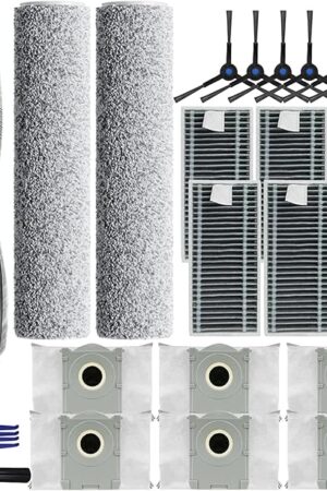 23Pcs Replacement Parts for Ecovacs Deebot X8 PRO Omni/Yeedi S14 Plus Robot Vacuum Cleaner Accessories Kit: 1 Main Brush,2 Roller Mop Pads,6 Filters,6 Side Brushes,6 Dust Bags,2 Tools