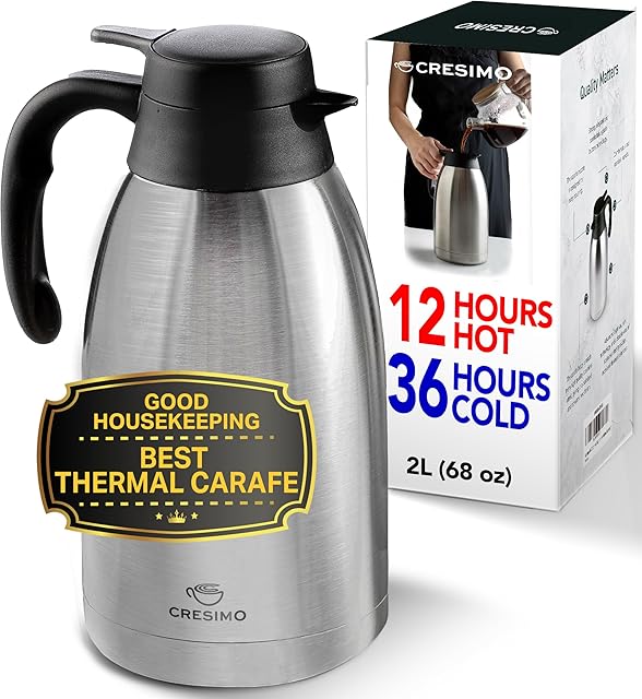 Cresimo Thermal Coffee Carafe 68oz 2L Stainless Steel Carafe