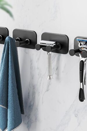 Wall Mounted Adhesive Shower Hooks, Black, 4 Pack