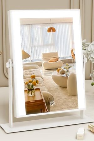 11x9 Inch Hollywood Vanity Mirror, Dimmable Lighting, Smart Touch & Dual Power Supply, Portable 360° Rotating Makeup Mirror for Travel, Home