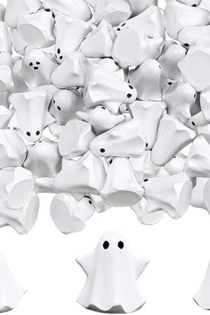 50Pcs Mini Resin Ghosts, Small Ghost Figurines, Tiny Halloween Miniatures for Spooky Tiered Tray Decor, Home Tabletop Shelf Centerpieces, Party Favors