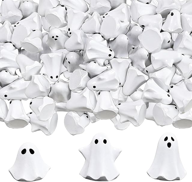 50Pcs Mini Resin Ghosts, Small Ghost Figurines, Tiny Halloween Miniatures for Spooky Tiered Tray Decor, Home Tabletop Shelf Centerpieces, Party Favors