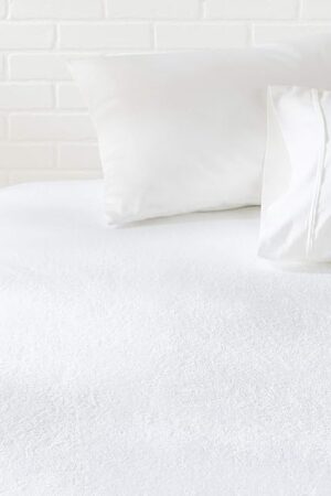Amazon Basics Waterproof 18 inch Mattress Protector Full Size, Breathable, Machine Washable, White