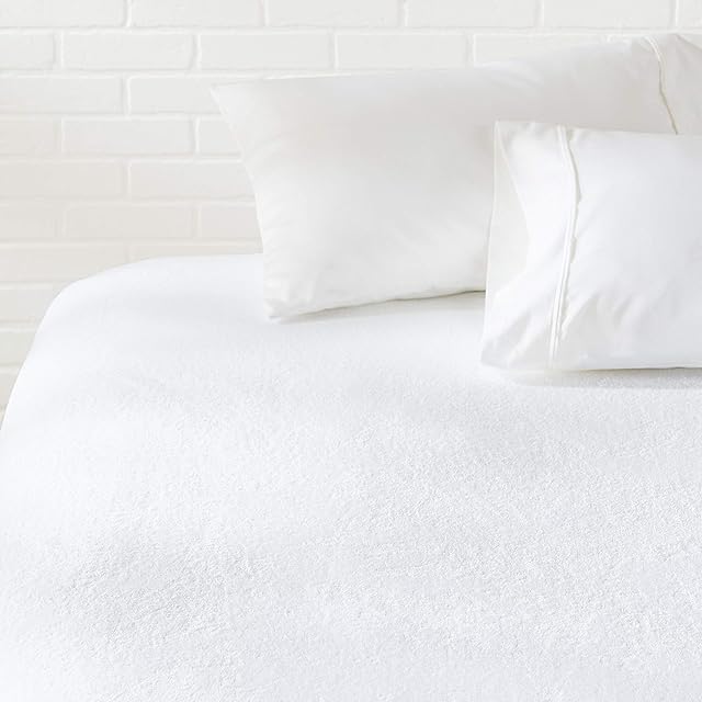 Amazon Basics Waterproof 18 inch Mattress Protector Full Size, Breathable, Machine Washable, White