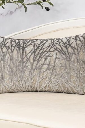 Yangest Grey Throw Pillow Cover Velvet Cushion Cover Branches Rectangular Pillowcase for Sofa Couch Bedroom Living Room, 12x20 Inch