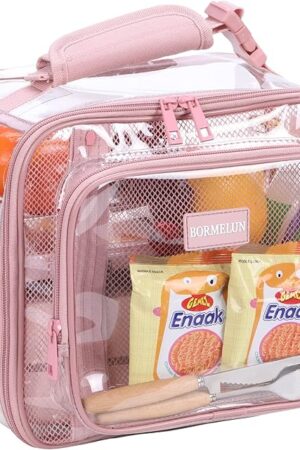 Clear Lunch Bags for Women Work Transparent Stadium Concert School approved Corectional officer with Handle Tote Plastic See through,pink (11x9x6 inches)