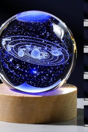 3D Solar System Crystal Ball with LED Colorful Lighting Touch Base, Solar System Model Decor Science Astronomy Gifts God Bless The World Easter Religious Space Gifts Decor