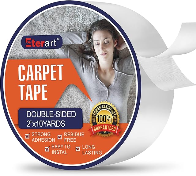 Double Sided Carpet Tape Heavy Duty for Area Rugs,Tile Hardwood Floors,Over Carpet,Rug Tape High Adhesive and Removable,Strong Sticky Tape,Residue Free,2 Inches x 10 Yards,White