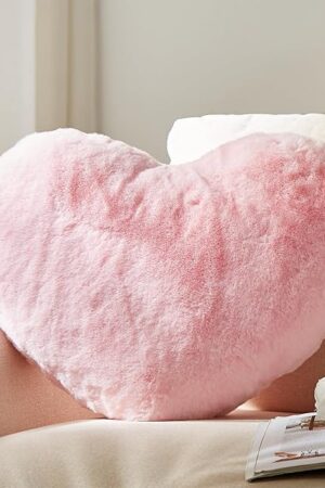 YRXRUS Heart Pillows, Love Heart Shaped Pillow, Small Cute Pink Heart Pillows for Gifts, Faux Rabbit Throw Pillows for Her, Kids, Girls Home Decoration, 10X11 Inch