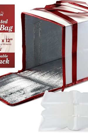 Cakebon 12-Inch Insulated Cake Bag with Ice Pack Sheets – Premium Cooling Solution for Cakes, Pastries & Cupcakes – Durable, Reusable, Moisture-Proof Design for Bakers & Food Deliveries (1-pack)