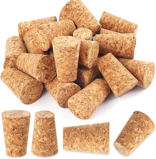 20 Pack Soft Wood Tapered Corks, Leakproof Plugs for Wine, Beer & Liquor Bottles, DIY Crafts 0.940.671.38 In
