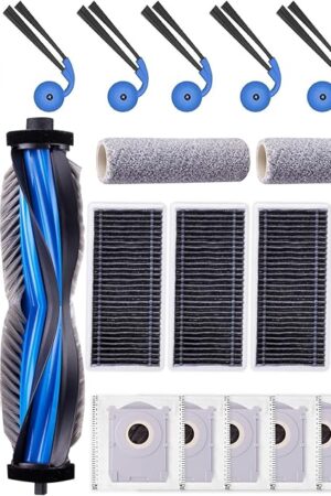 22 Pack Accessories Kit for ECOVACS DEEBOT X9 PRO Omni / X9 PRO Robot Vacuum, Replacement 2 Anti Tangle Main Brush 2 Roller Mop 6 Dust Bags 6 Sidebrush 4 Filter 1 Cleaning Brush 1 Screwdriver